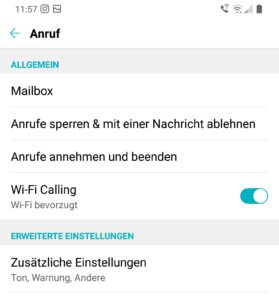 WLAN Anrufe aktivieren Android